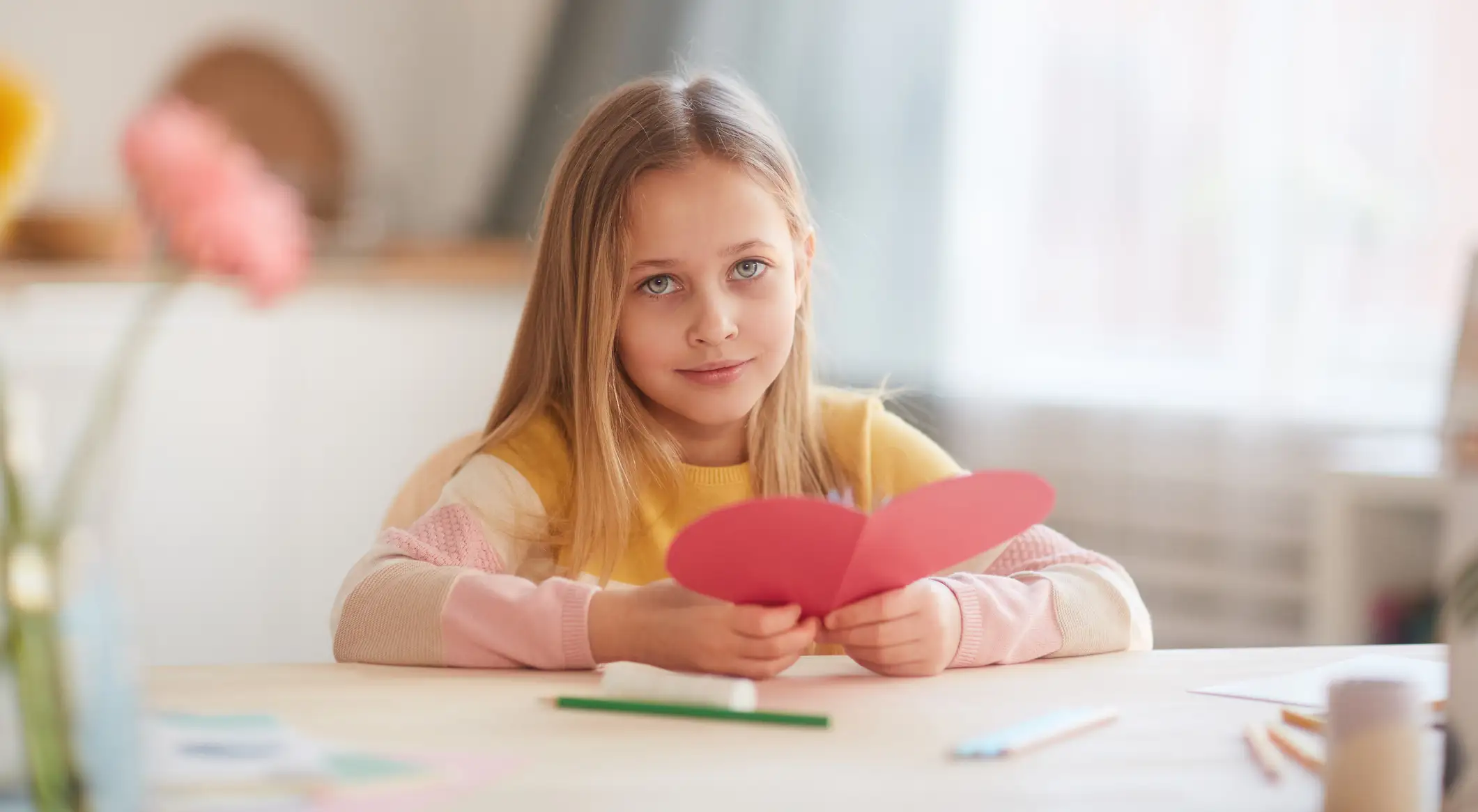 Cute Girl Holding Valentines Card